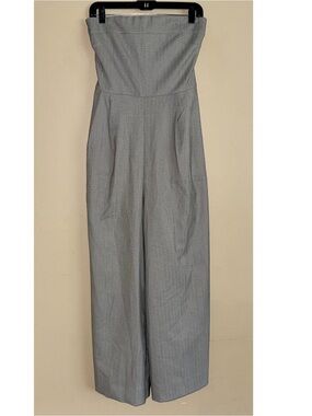 CAARA Gray Pinstripe Strapless Wide Leg Trouser Jumpsuit Size L